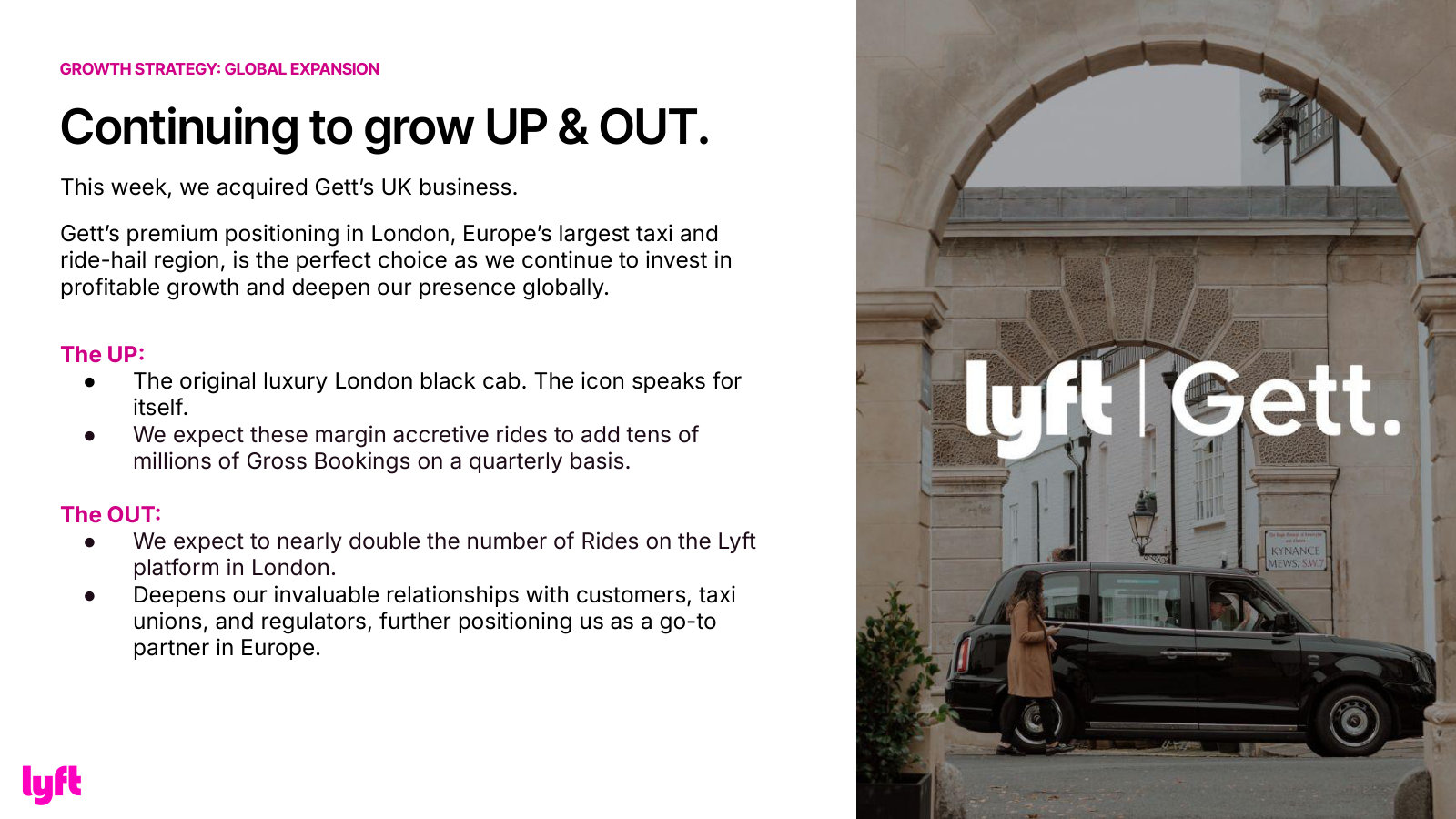 Growth strategy, geography: the Gett UK acquisition and the case for expanding beyond North America into London/Europe.